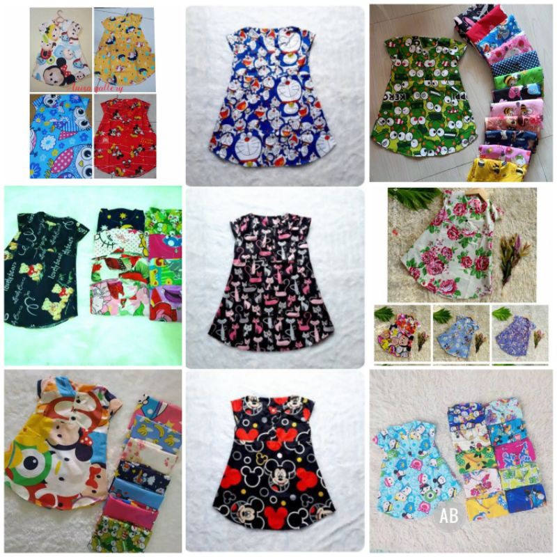 DRESS ANAK KARAKTER DASTER ANAK BAJU ANAK HOME DRESS SIZE S. M. L.XL estimasi umur 0 sampai 5 tahun