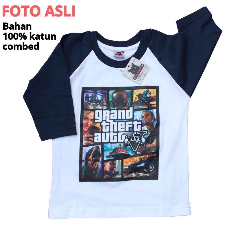 CUCI GUDANG KAOS ANAK GTA 5 V SAN ANDREAS anak laki perempuan raglan 3/4 by pico gracy