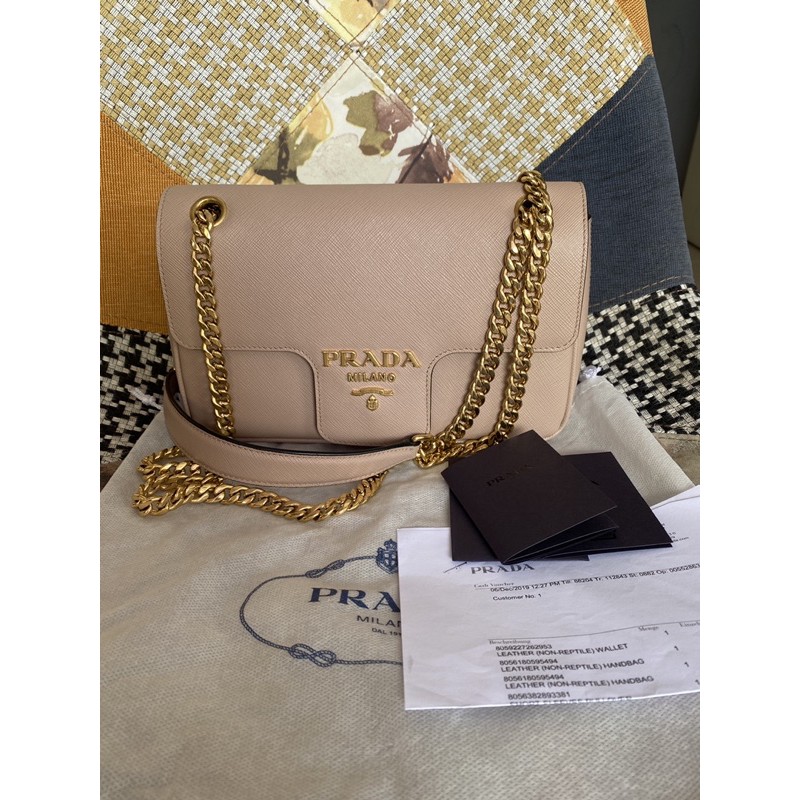 PRELOVED PRADA FLAP BAG NUDE GHW ORIGINAL
