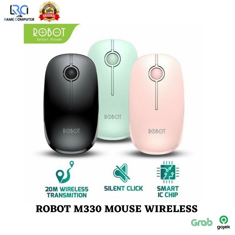 ROBOT M330 MOUSE WIRELESS 2.4GHZ SILENT MUTE CLICK STYLISH NEW MODEL