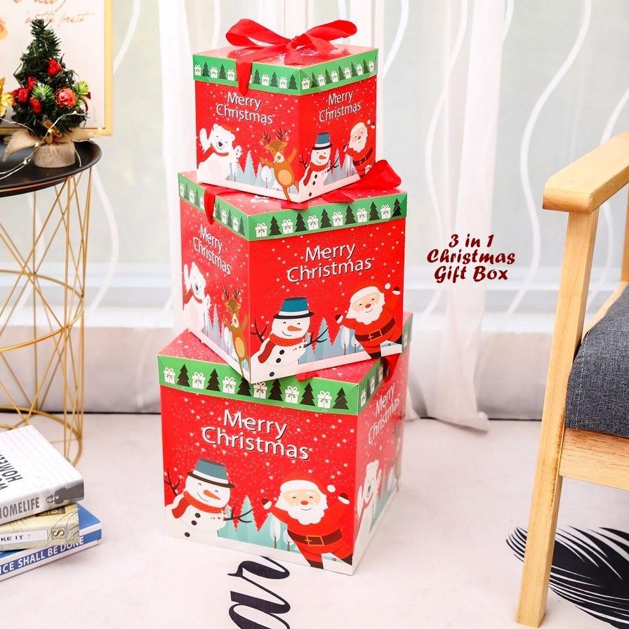 

Big Sale.. 3 in 1 Christmas GIFT BOX Kotak Kado Nuansa Natal isi 3 pcs kotak kado Christmas decorati