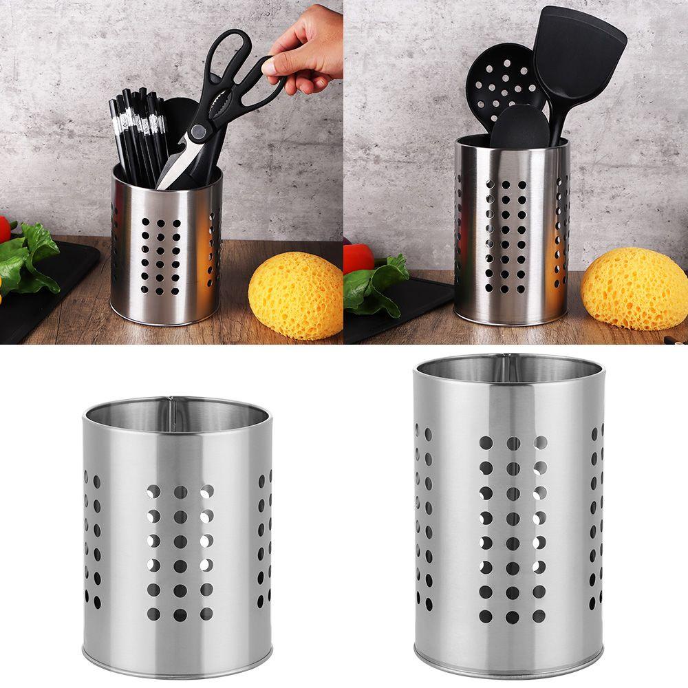 Solighter Cutlery Holder Stand Alat Penyimpanan Stainless Steel Keranjang Water-Logging Rumah