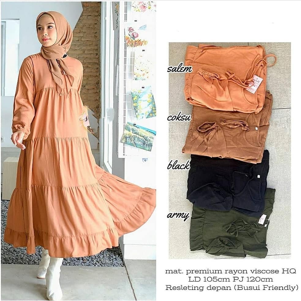 Midi Dress Polos Fallen Moela Midi Dress Busui Friendly Bawah Mayung Super Adem/Baju Wanita Terbaru 