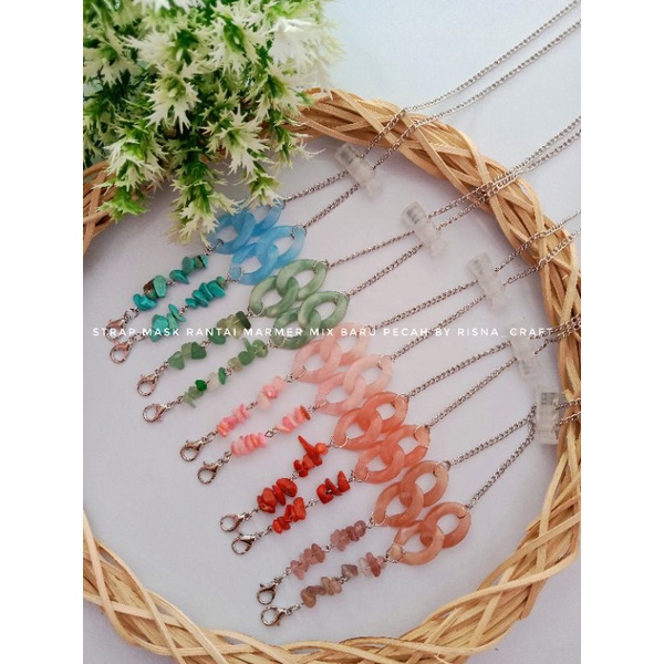 Strap batu pecah mix rantai marmer | Kalung Masker 2in1 Set