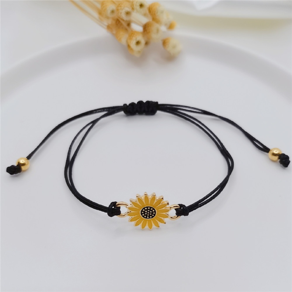 Gelang Tangan Tali Kepang Aksen Bunga Matahari / Daisy Untuk Wanita | Gelang Untuk Wanita | Aksesoris Bahan Stainless Steel | Kotak Hadiah Untuk Souvenir