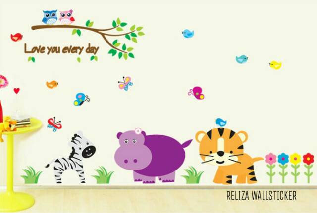 RELIZA WALL STICKER ANIMAL ZOO HEWAN ANAK KIDS SINGA OWL AY9046 STIKER DINDING