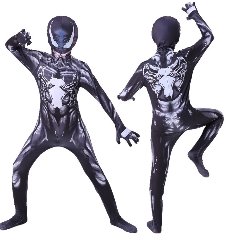 Cosplay VENOM Kostum Anak Christmas And Halloween Party Kostume Racun Spiderman Jumpsuit + Topeng