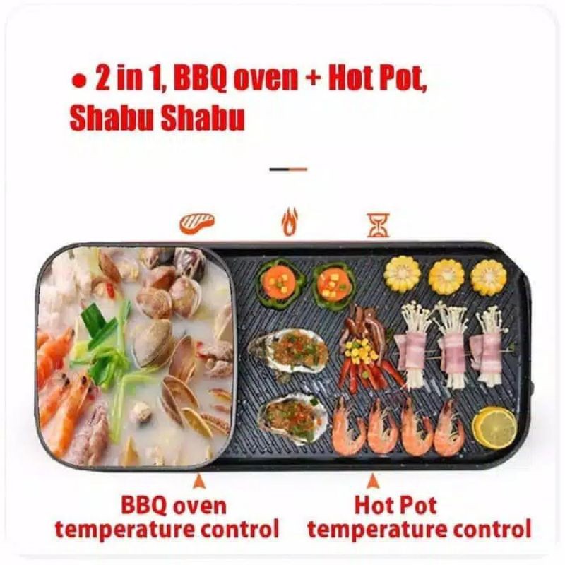 Panggangan , F 607 ,   BBQ dan hotpot elektrik 2 in 1 Grill BBQ hotpot elektrik