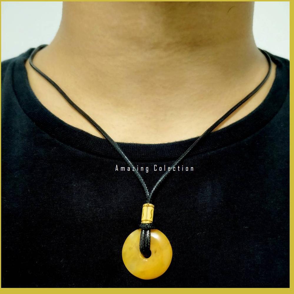 [KODE BARANG 9356] Kalung Giok Pria Keren Terbaru Tali Hitam Korea Liontin Giok Batu