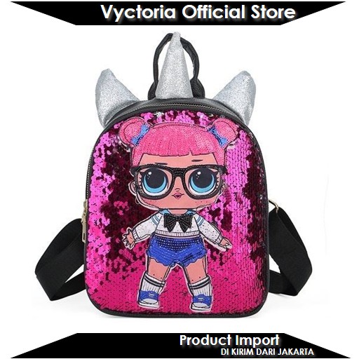 (BISA COD) Vyctoria VOS0556 Tas Ransel LOL LED Anak Terbaru Bahan Sequin Glitter Model Trendy Import