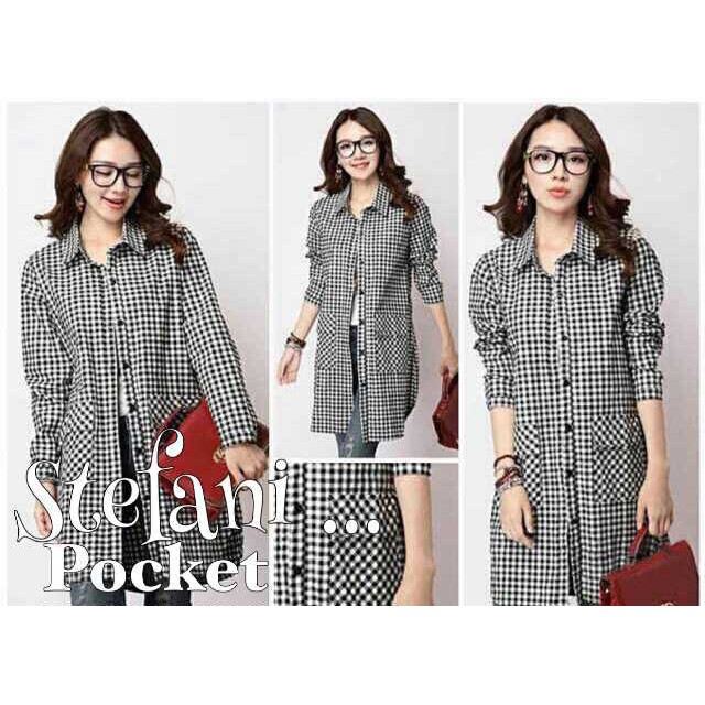 [dress pocket stefani RO] Dress Wanita Katun Kotak Hitam