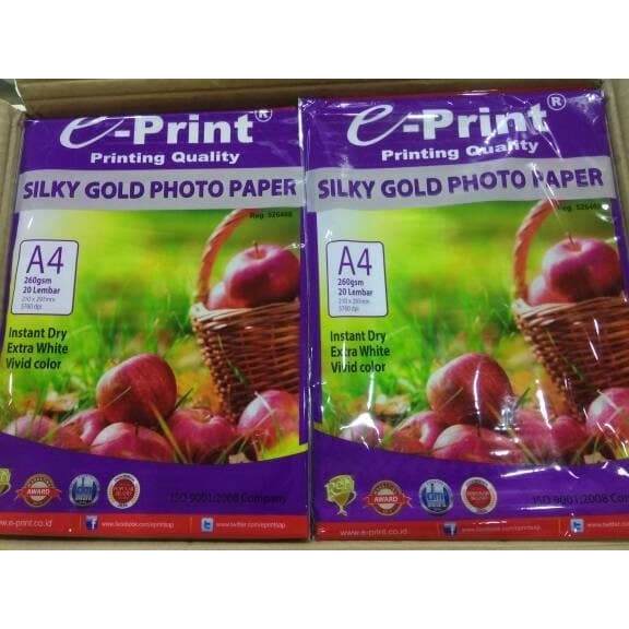 

Silky Gold Photo Paper 20 Sheet A4 260Gsm Kulit Jeruk E-Print 5760 Dpi