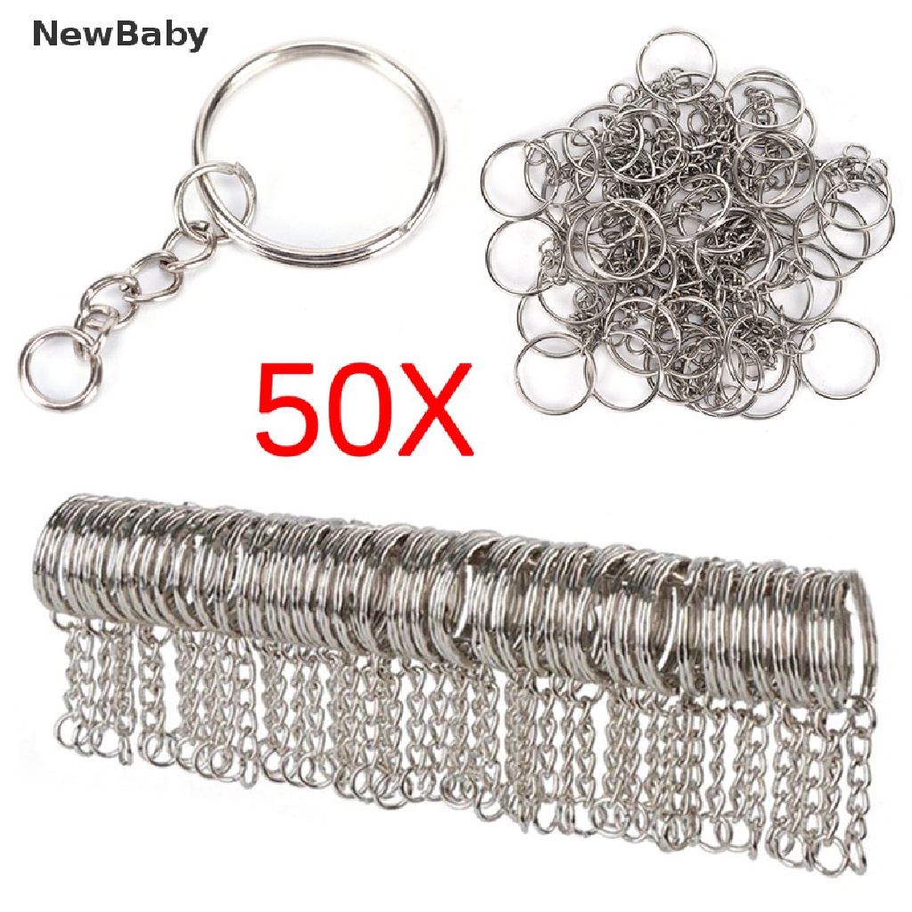 Newbaby 50PCS Ring Gantungan Kunci Silver Polished 25mm DIY