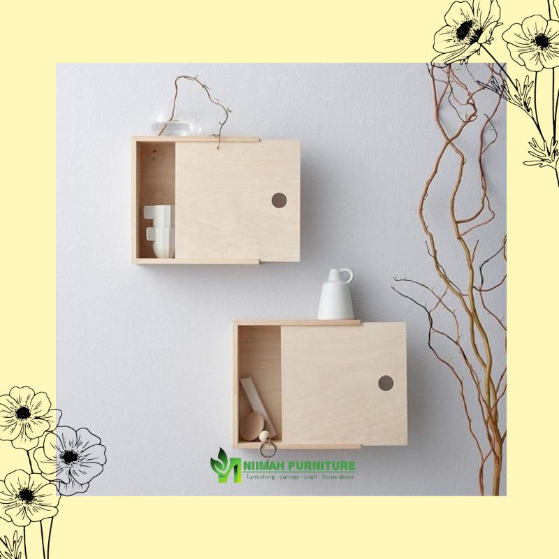 Rak dinding kayu minimalis model kotak rak obat
