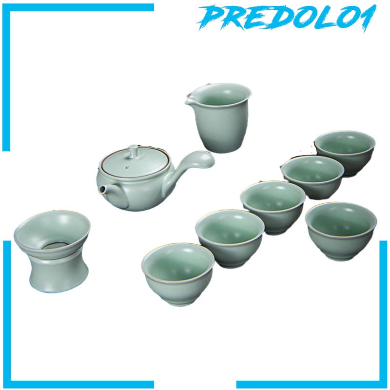 (Predolo1) Set Teko Teh Kungfu Cina Bahan Keramik Dengan Gagang Samping + 6 Cangkir