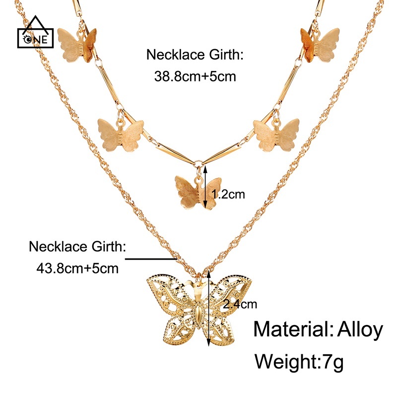 COD❤Liontin Kupu-kupu Baru Kalung Multi-layer Kreatif Retro Emas Alloy Kalung Double-layer A one