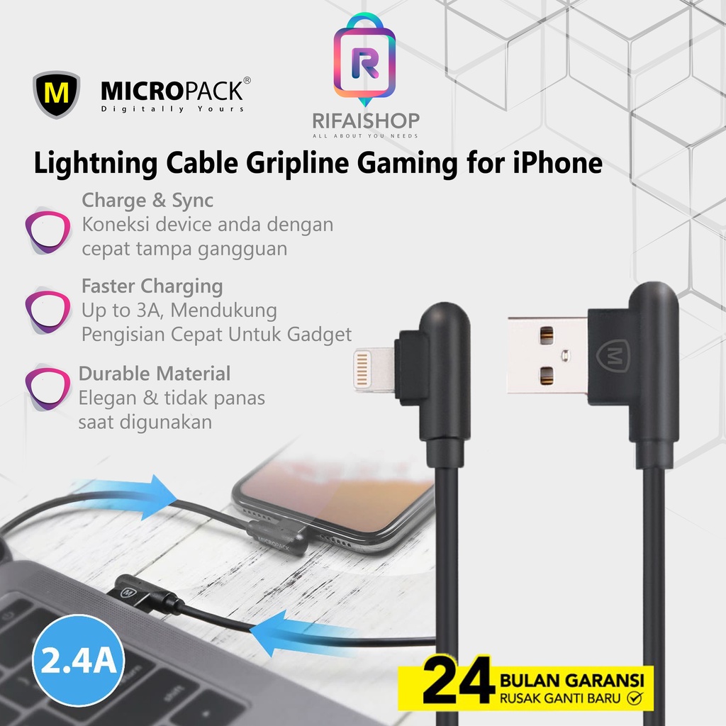 Kabel Data Lightning Cable Gripline Gaming for iPhone Kabel Charger Gaming