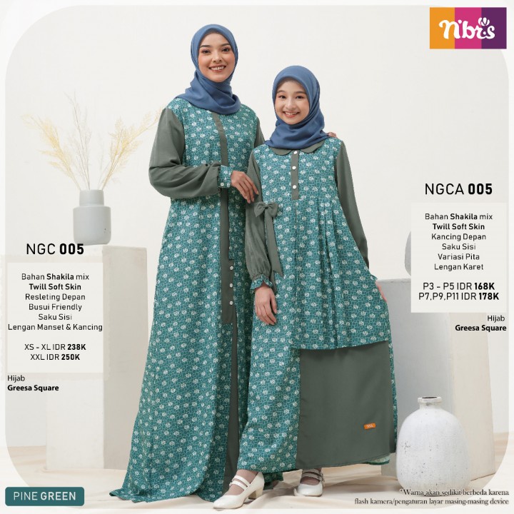 NIBRAS GAMIS COUPLE IBU DAN ANAK NGC/NGCA 005 BABY BLUE PINE GREEN PEACH NOUGAT BURGUNDY SIZE 3 5 7 