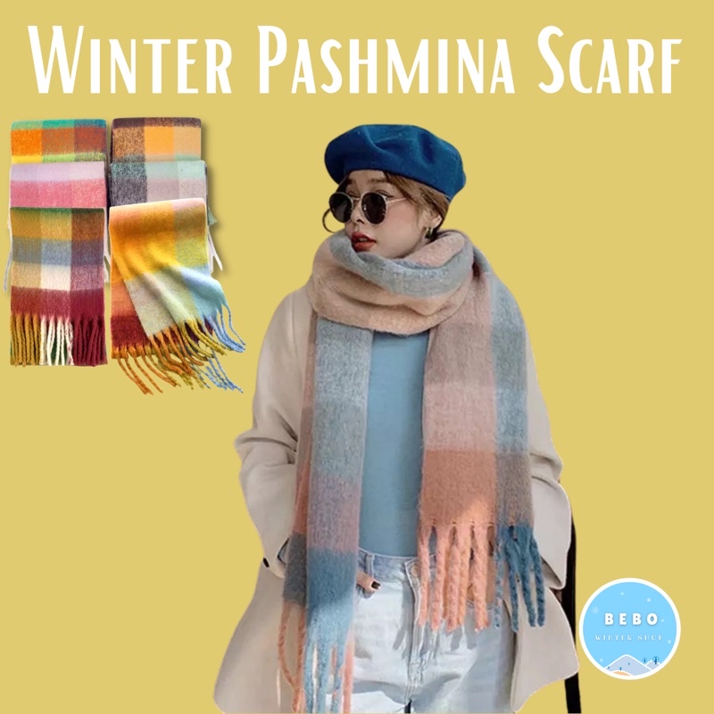 Winter Pashmina Shawl Scarf Syal Panjang Hangat dengan Tassle untuk Winter