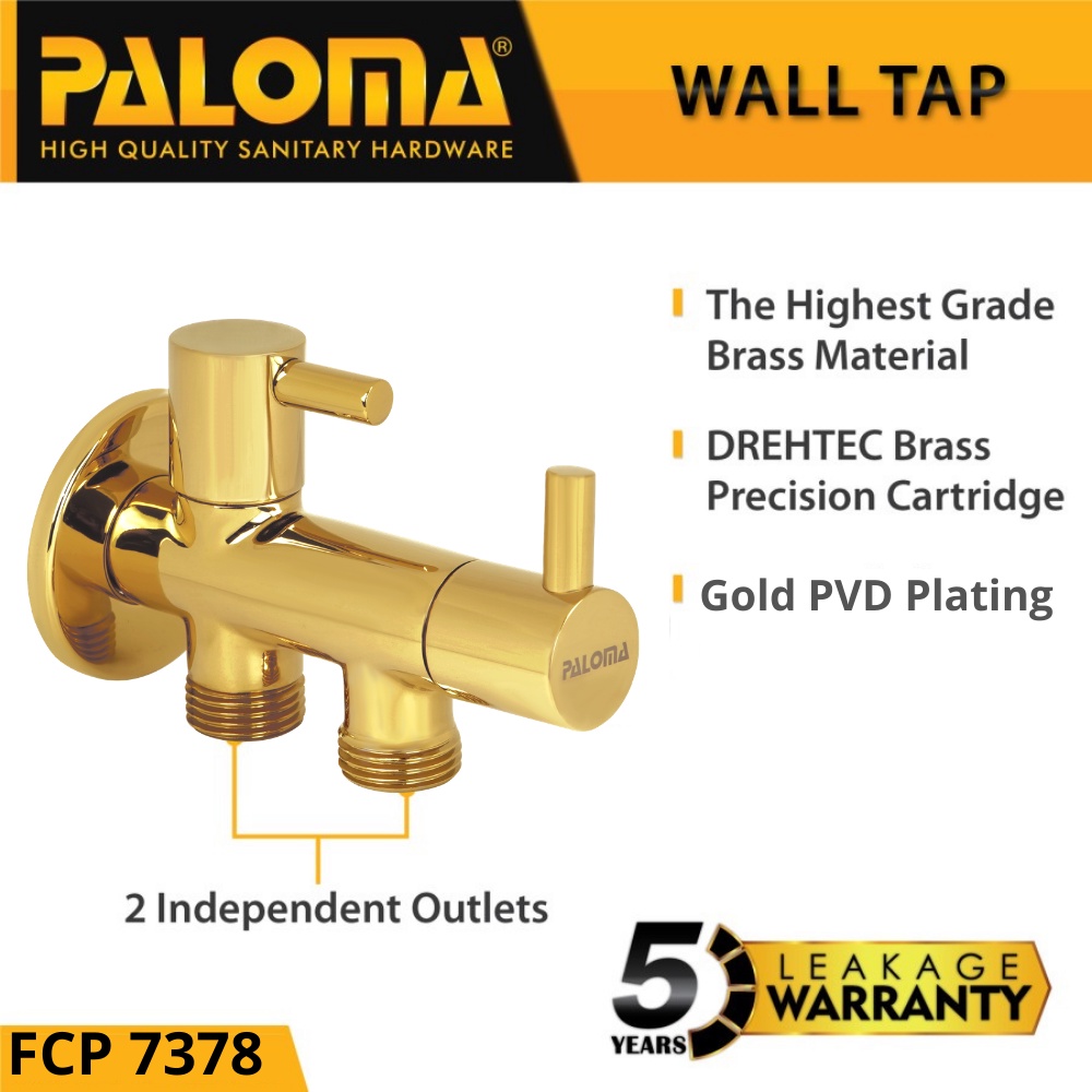 PALOMA FCP 7378 Keran Stop Cabang Toilet WC Jet Shower Kran Air GOLD EMAS PVD