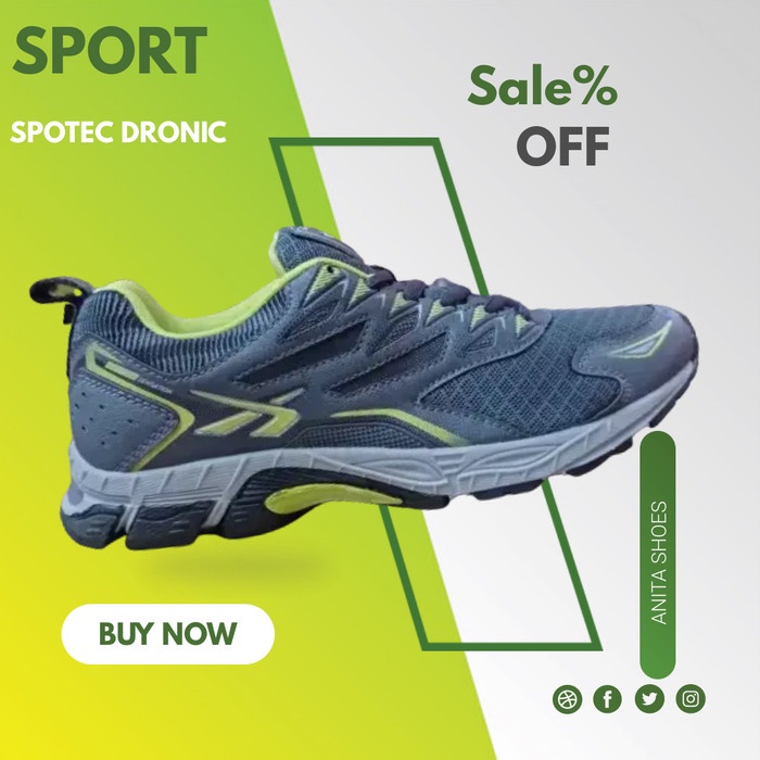 Sepatu Running SPOTEC DRONIC 38-46 - Abu Hijau, 38