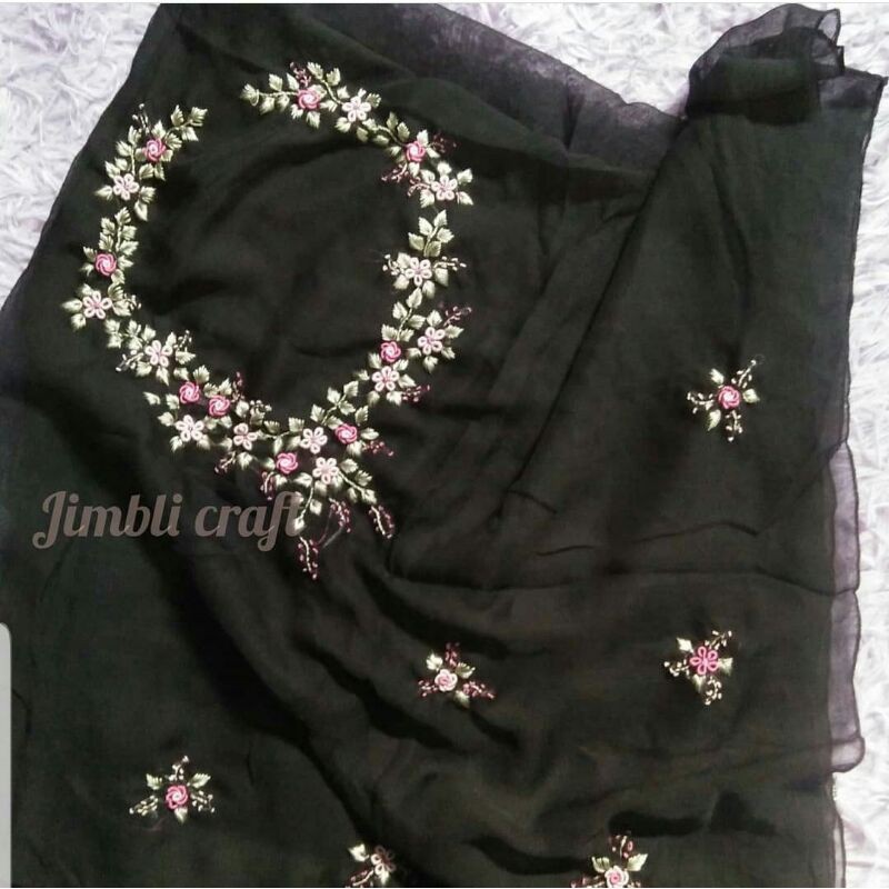 jilbab sulam segiempat/ hijab bordir mahkota motif crown/hijab sulam tasel  FREE POUCH