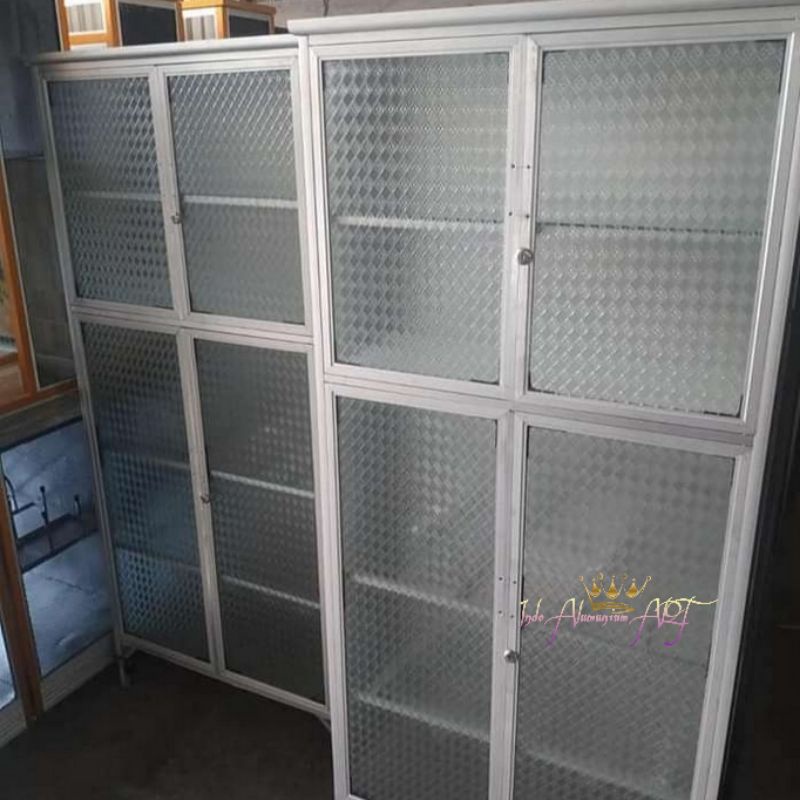 Rak Dapur Rak Piring Full Kaca Pintu 4 Bahan Alumunium