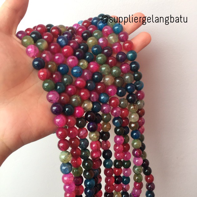 natural 8mm rainbow colour onyx ready stock pancawarna kilap serat aksesoris beads craft supplier