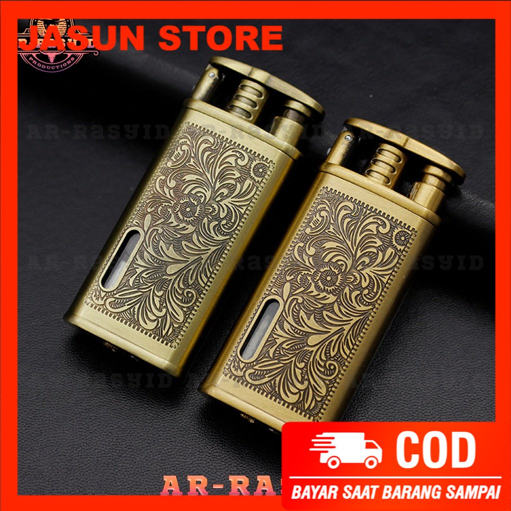 Bisa COD! Korek Api Bara Gas Lighter Motif Batik Ornamen Gold GRVT