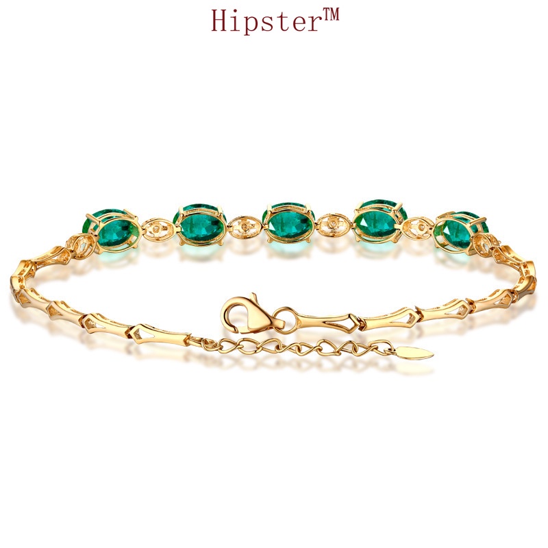 European and American Entry Lux Natural Emerald 18K Gold Bracelet