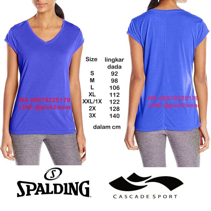 Spalding T-Shirt Sport Olahraga Fitness V-Neck Royal Blue