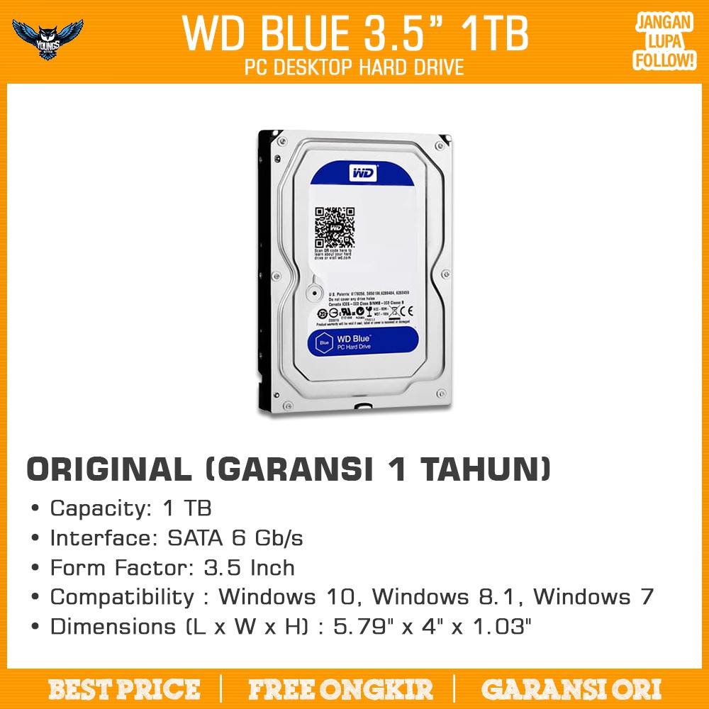 WD BLUE 1TB HARDISK PC HDD Original Garansi 1 Tahun