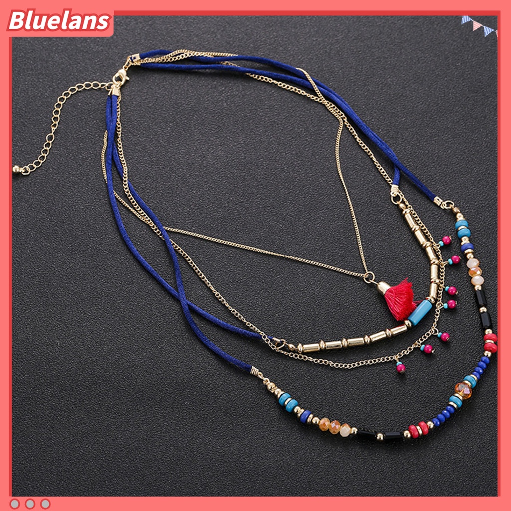 Kalung Multilayer Liontin Manik-Manik Rumbai Warna-Warni Untuk Wanita