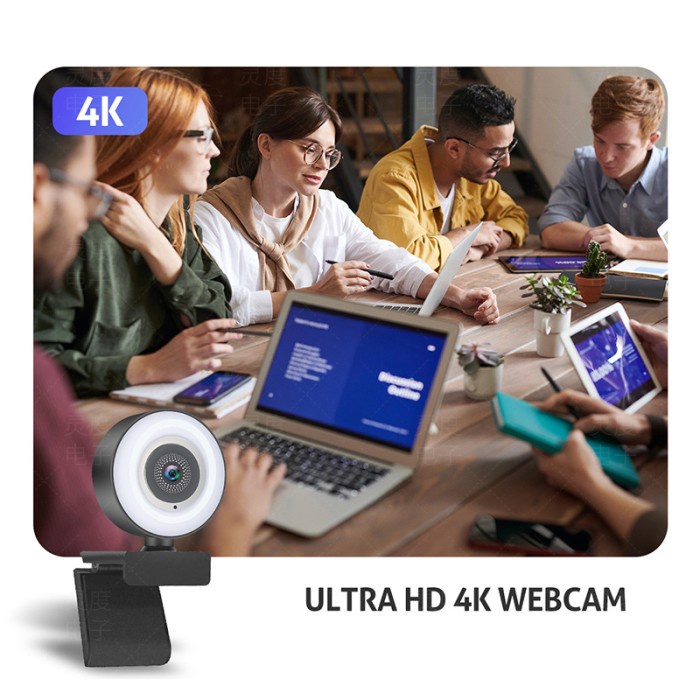 USB Webcam Kamera Zoom UltraHD 4K + RIng light