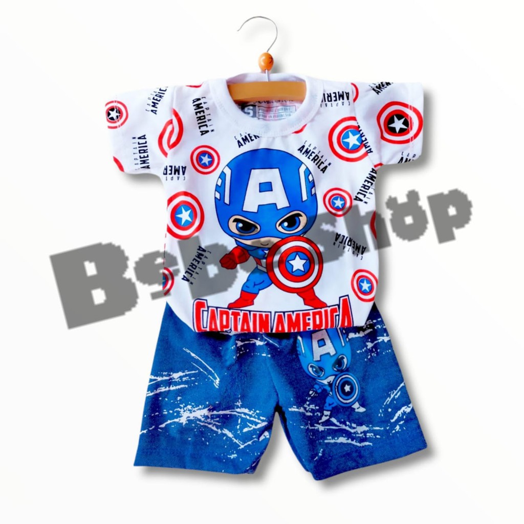 Setelan Baju Anak Bayi Captain Amerika Usia 0 Sampai 2 Tahun