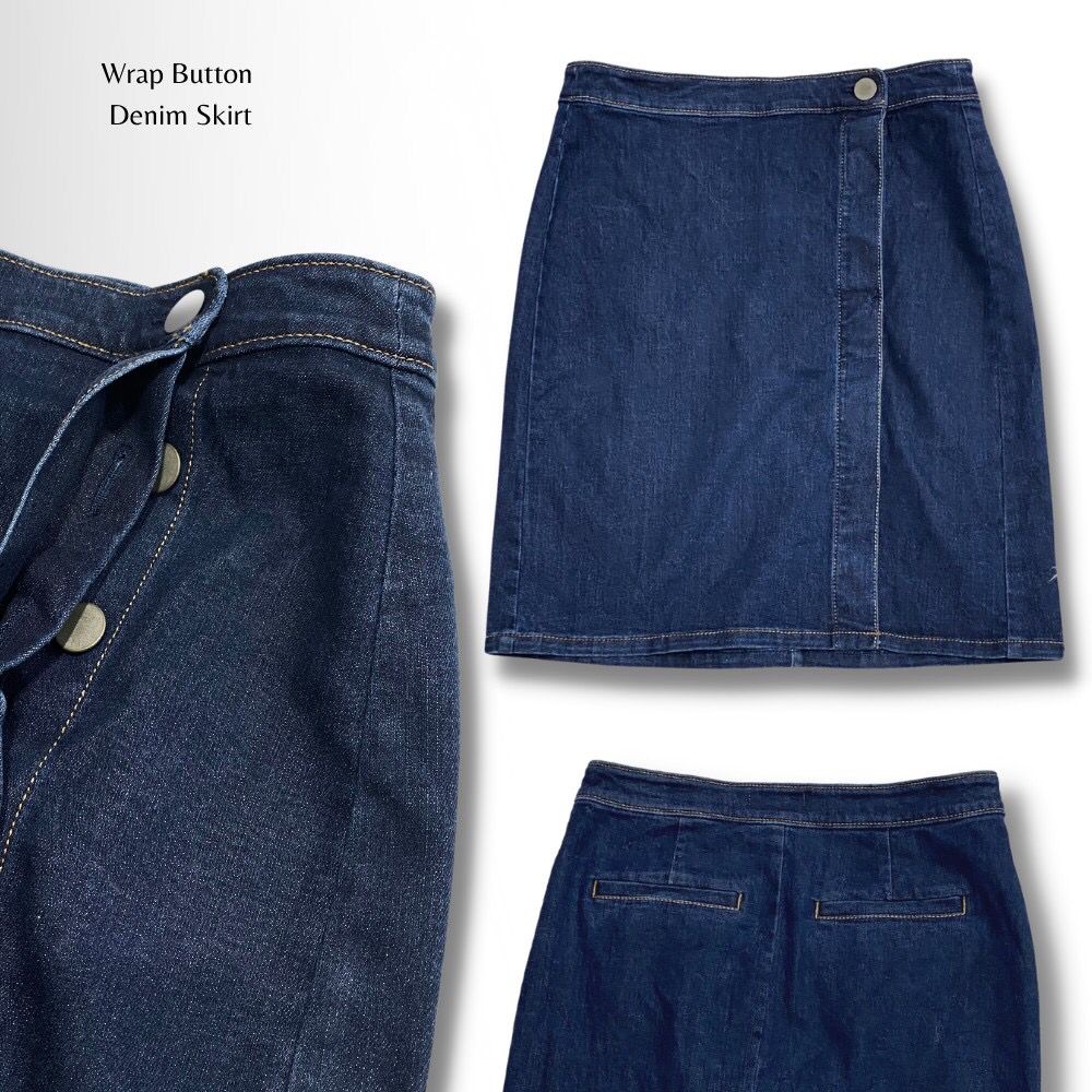 Rok Denim Wanita Button Highrise Wrap Stretch Jeans (LOFT118 WARPBUTT DENIM SKIRT)