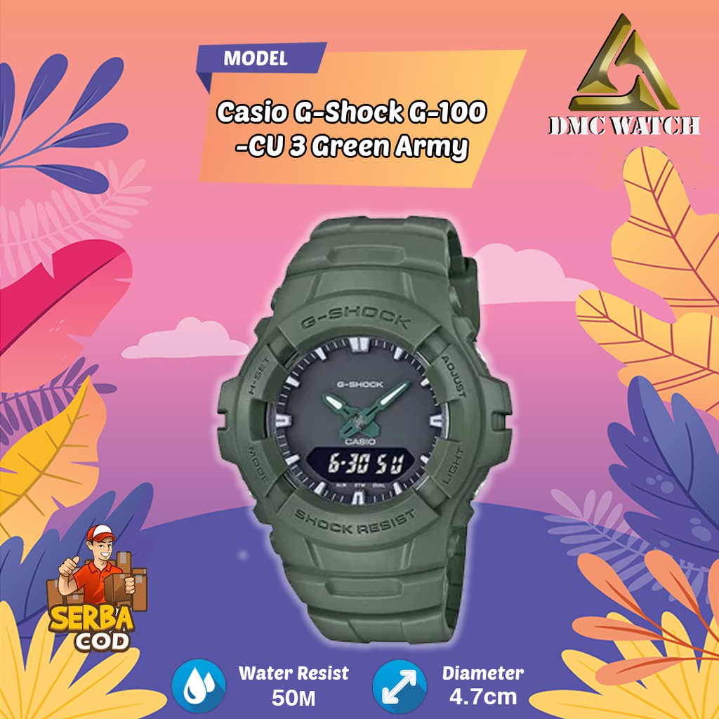 Jam Tangan Casio G-Shock G-100-CU 3 Green Army Original BM