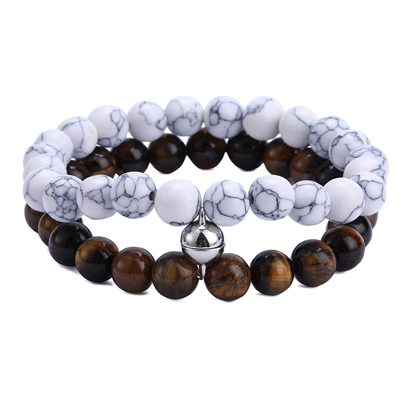 Fashion 2pcs/Set Natural Stone Beads Yoga Bracelet For Lovers Distance Magnet Couple Bracelets Friendship Jewelry|Strand Bracelets