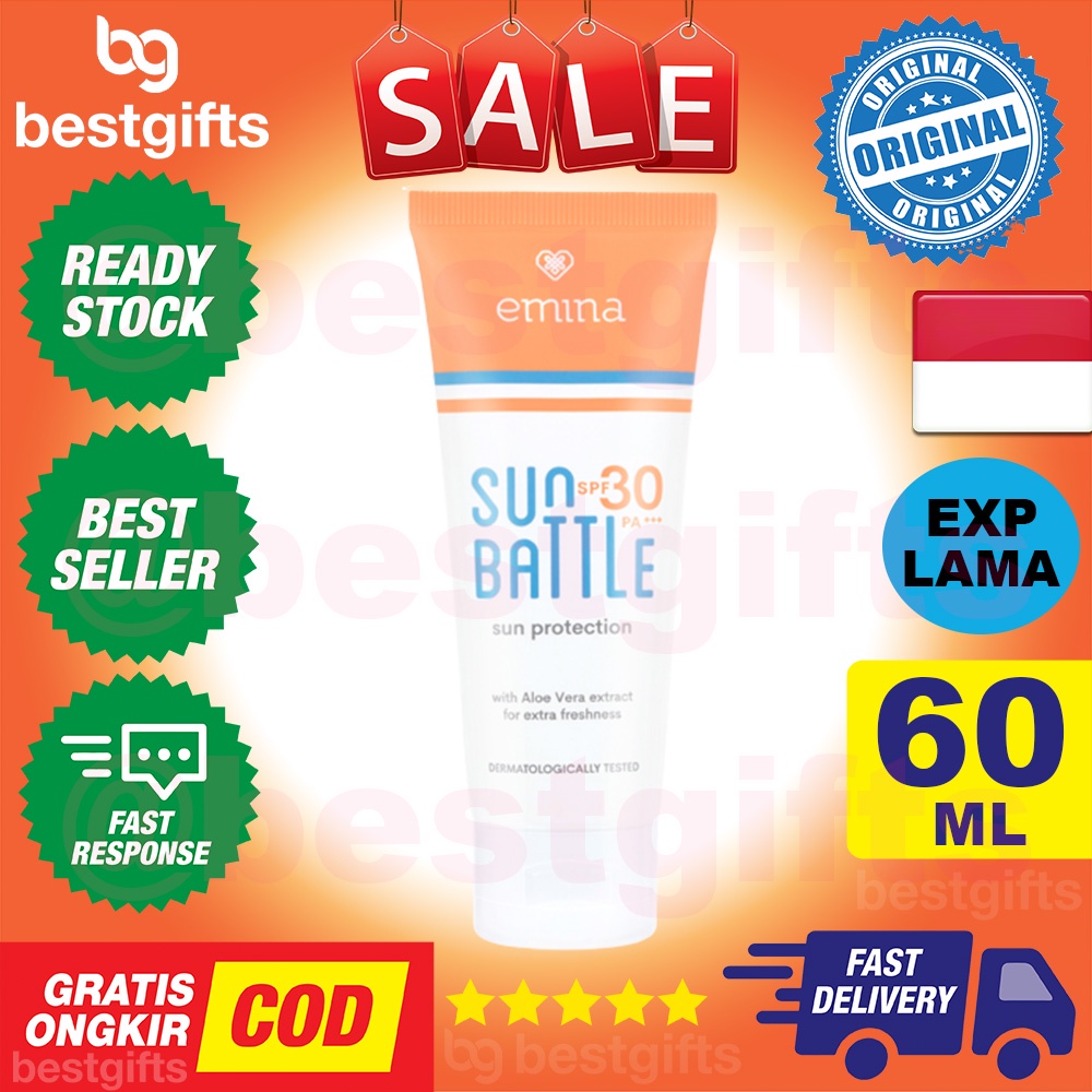 EMINA SUN BATTLE SPF 30 SUN PROTECTION SUNSCREEN BLOCK TAN ALOE VERA EXTRACT MELINDUNGI DARI SINAR UV 60 ML