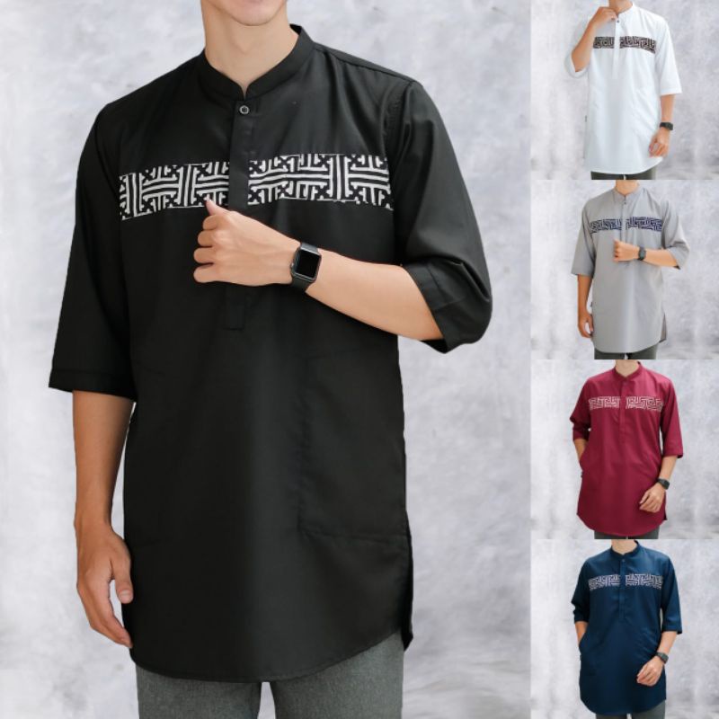 Kurta / Kemko Rabbani Baju Koko Kemeja Osman Kombinasi Batik Pria Muslim