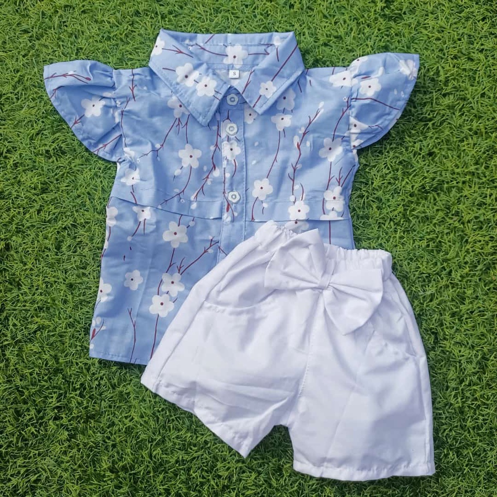 Baju Setelan anak perempuan sakura 0-4 tahun motif bunga bunga