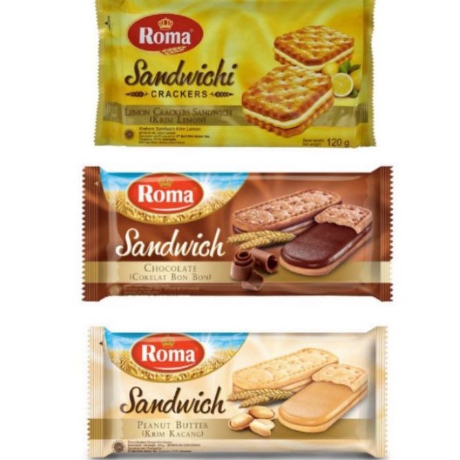 

Roma Aneka Sandwichi Sandwich Biskuit Choco cokelat Peanut butter cracker Lemon