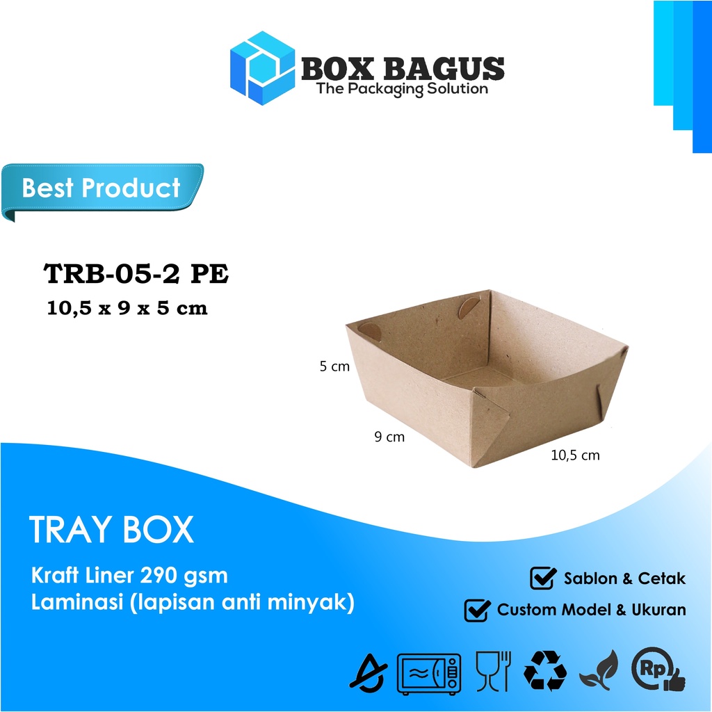 TRAY BOX DUS KOTAK HAMPERS MAKANAN NASI KUE SNACK 10,5x9x5 cm PAPER KRAFT 290 gsm LAMINASI