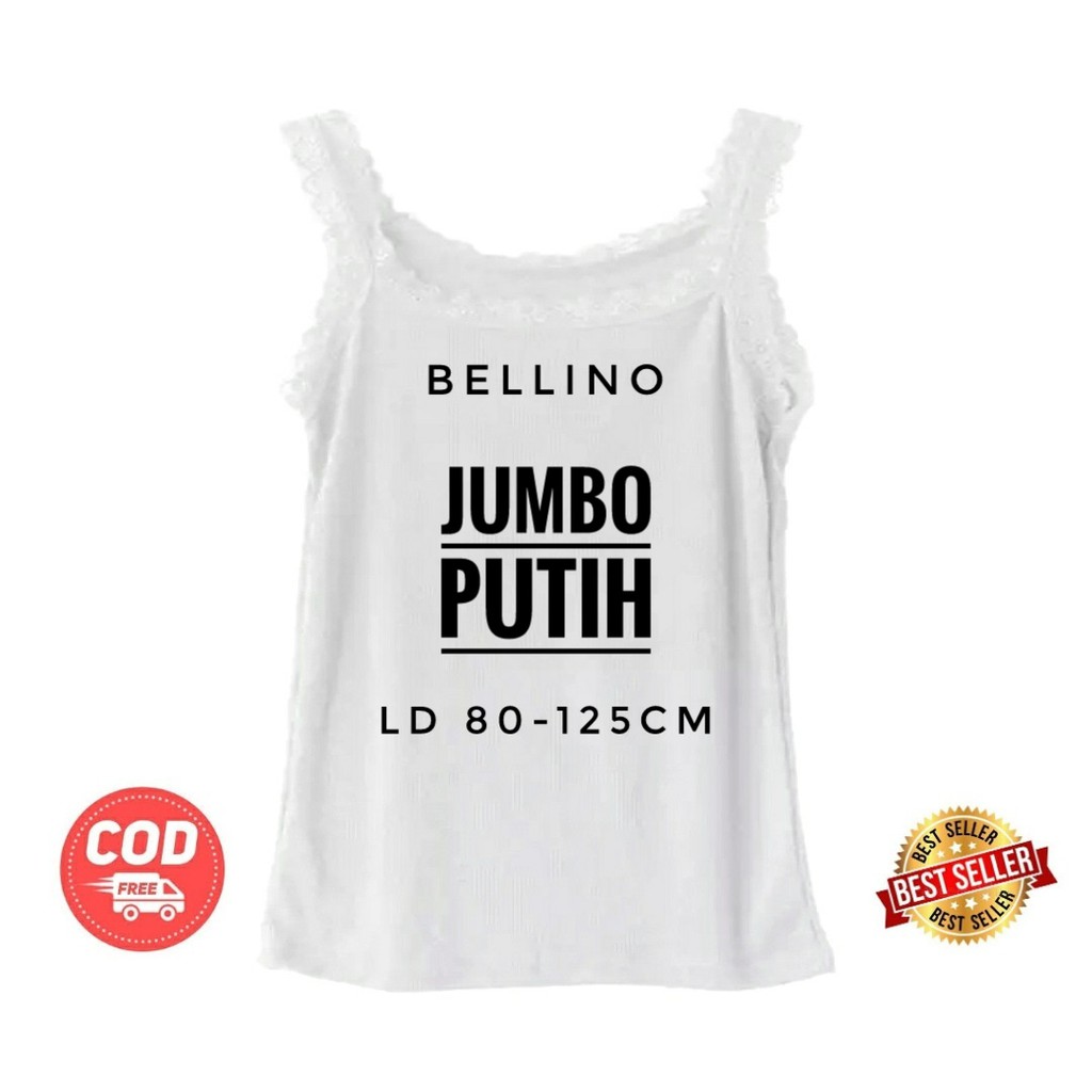 Camisol Tank Top Jumbo Renda Fit to XXL Viorano Super Soft Tanktop Jumbo Wanita Viorano Tangtop Adem-putih