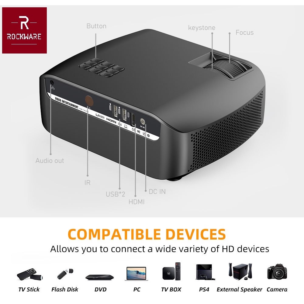 ROCKWARE RW-F10UP - Android 720P Portable LED Projector 2800 Lumens - Proyektor Alternatif dari CHEERLUX C9 Android