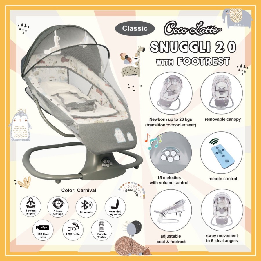 Bouncer Cocolatte Snuggli Elektrik/ Snuggli 6 in1 /Snuggli 2.0 /SNUGGLI 2.0 With Footrest CLASSIC /Patio/ Babydoes Claptown/ snuggli priv/ Claptown 2.0