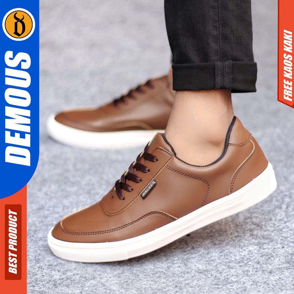 Sepatu Casual Pria Sneakers Hitam Kasual Kulit Pu Kekinian Kerja Kuliah Kantor Fashion Shoes Terbaru DEMOUS BARKER