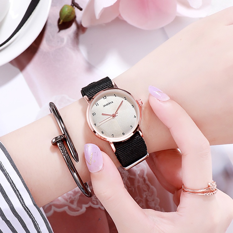 JAM TANGAN WANITA COUPLE GAYA KOREAN SIMPLE JAM FASHION MEN WOMEN RANTAI NYLON W135