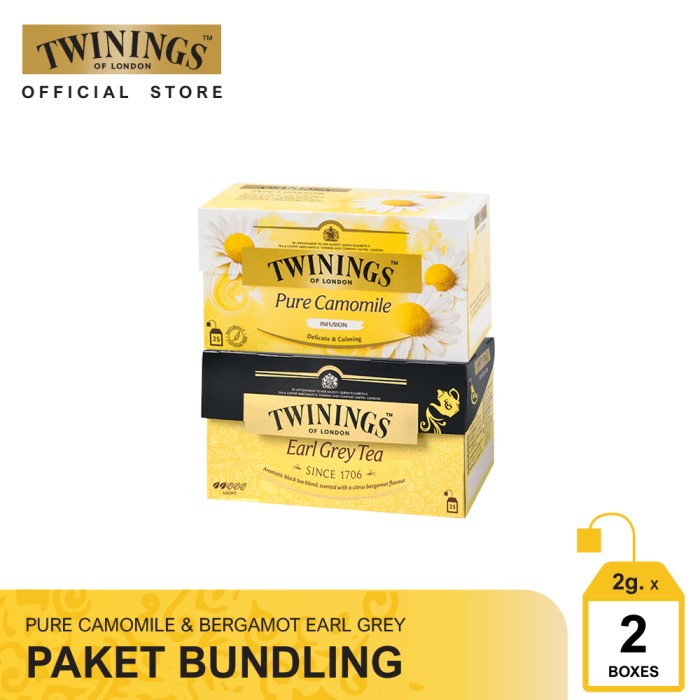 

B0621D Paket Bundle Twinings Teh Celup Pure Camomile Dan Bergamot Earl Grey 054