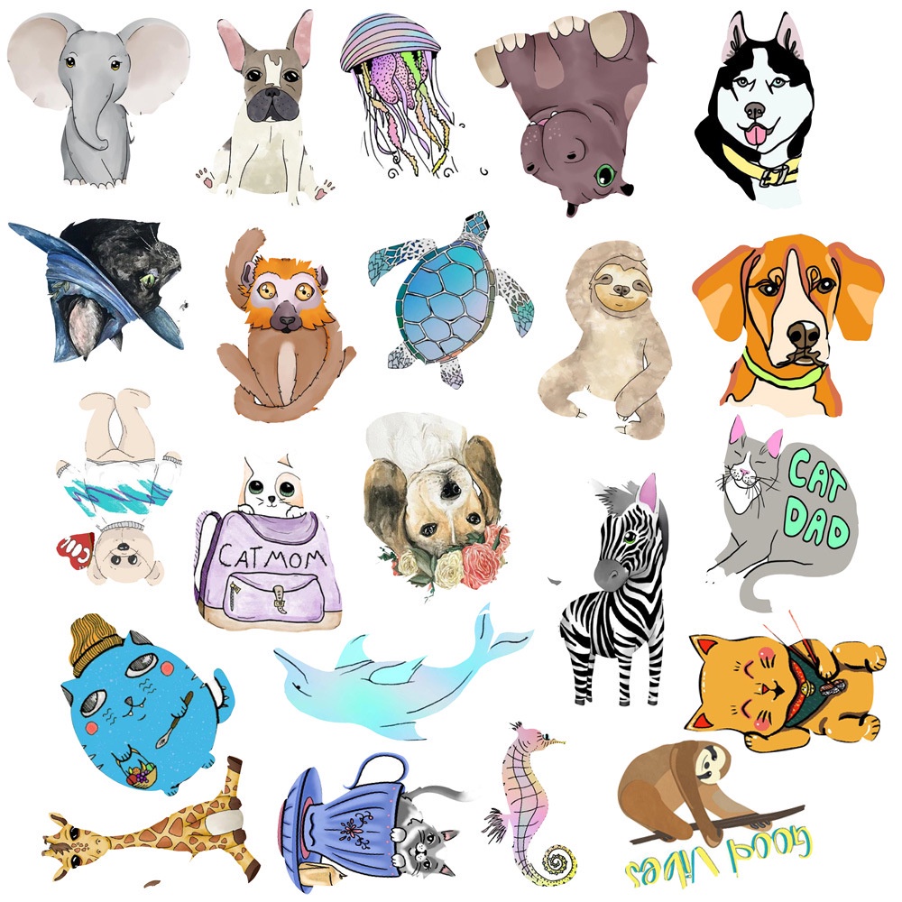50 Pcs/set Cute Cartoon Dog Elephant Animal Pattern Waterproof Stickers for Luggage Decoration